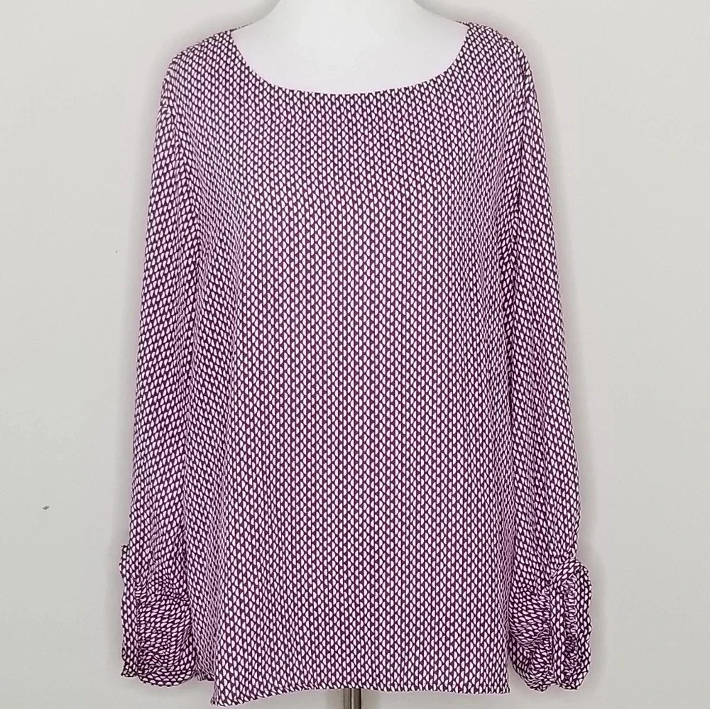 English Laundry Purple Half Moon Print Blouse XL